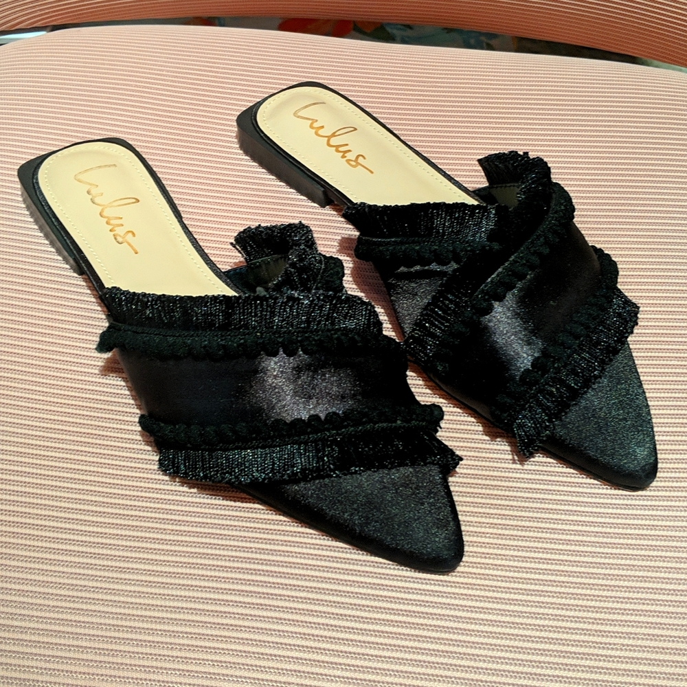Lulu's Satin Black Flats Size 8